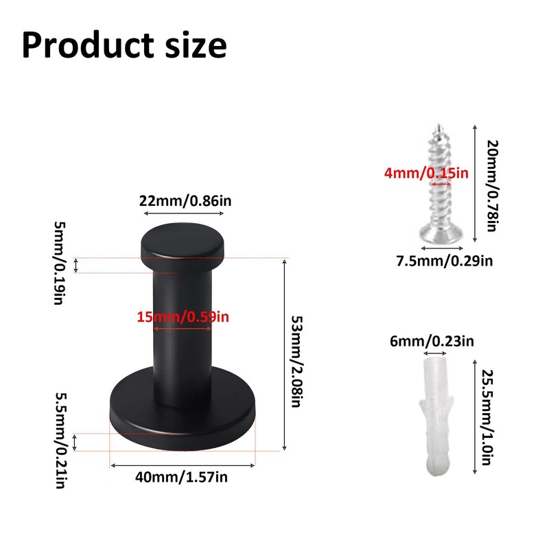 XQEUMC Pack of 8 Coat Hooks Black Matt Round 55