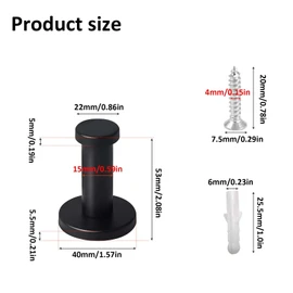 XQEUMC Pack of 8 Coat Hooks Black Matt Round 55 mm Stainless Steel Single Wall Hooks for Screws for Bedroom Bathroom Wardrobe Living Room
