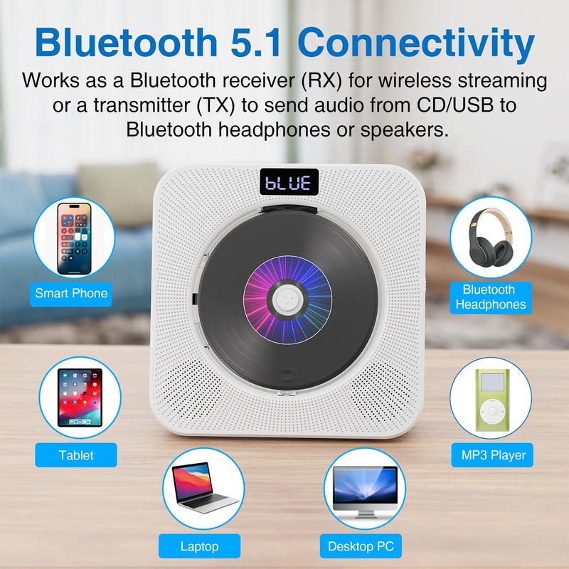 MEGATEK Portable CD Player Bluetooth for Home, Desktop CD Player