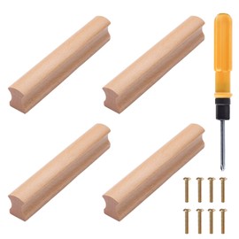 NAKUPENDA Pack of 4 Cabinet Handles, Wooden Handle, Drawer Handle, Wooden Furniture Handle, Wooden Door Handle, Cupboard Handle for Door, Cupboard, Drawer, 96 x 130 mm (Beech)