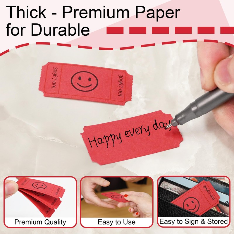 L LIKED 500 Raffle Tickets, Smile, Red (6 Color Selection),