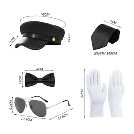 NyxSeat 1 Set Makeup Suit Black Beret Black Tie Black Bow Tie Sunglasses with Silver Frame White Gloves Fashion Suit Versatile Combination, black