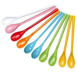 Plastic Spoons, 10 Pcs Reusable Long Handled Teaspoons Ice Cream Spoons Long Teaspoons Colorful Spoons for Coffee Sundae Dessert Jam