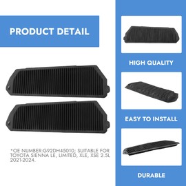 G92DH45010 2 Pcs HV Battery Air Filter Black Drive Motor Air Filter High Efficiency Filters Compatible with Toyota Sienna LE Limited XLE XSE 2.5L 2021-2024 High Flow Intake Filters