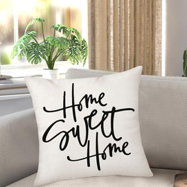 PSDWETS Farmhouse Spring Summer Pillow Covers 18x18 Set of 4,Home Decor Eucalyptus Leaves Truck Vase Home Sweet Home Bless Our Home Cushion Case for Sofa Couch