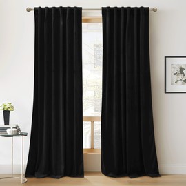 RYB HOME Velvet Curtains 120 inches - Blackout Heavy Duty Curtains Soft Luxury Back Tap Window Covering Privacy Blinds for Kids Room Bathroom Bedroom, Black, W52 x L120 inches, 2 Panels