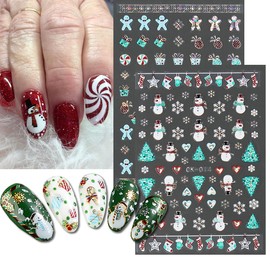 6 Sheets Christmas Nail Art Stickers Luxury Laser Christmas Nail Decals 3D Self-Adhesive Nail Supplies Xmas Tree Snowman Santa Snowflake Designs Holiday Nail Decoration for Women Manicure Accessories