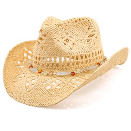 WQWOVRVO Cowboy Hat,Cowgirl Hat,Cowboy Hats for Women/Mens/Straw Wide with Shapeable Brim Cowboy Hat for Womens/White/Black. (Beige+Orange White)