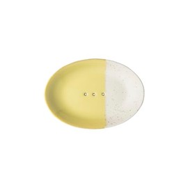 Tranquillo Rustic Oval Ceramic Soap Dish Yellow with Holes for Water Drainage 14 x 9.5 cm