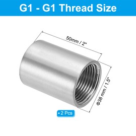 PATIKIL 304 Stainless Steel Pipe Fitting G1" x G1" Female Thread, 2 Pieces 2"/50mm Length Nipple Cast Pipe Coupling Connector