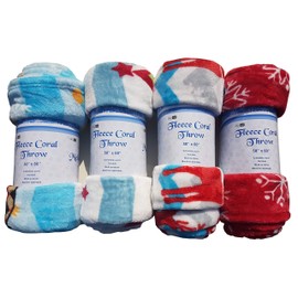 Cozydoze Xmas Blankets - Fleecy Throws. Christmas Trees, Reindeer, Owls, Winter Snowflakes In Red, Blue, Silver Grey, Gold, White. Warm & Cosy Double Thermal Fleece (Trees)
