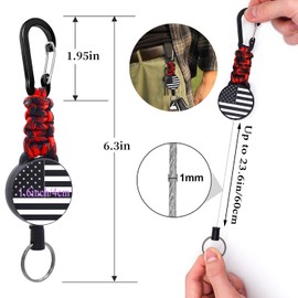 ZXKHYOR 2 Pcs Retractable Keychain, Heavy Duty Badge Holder Reel – Braided Paracord Lanyard with USA Flag, Retractable ID Badge Clip Reel & Parachute Rope Necklace Keychains for Work or Traveling