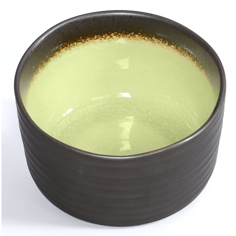 Matcha Bowl/Matcha Tea Bowl 500 ml Anthracite / Green, Crackle