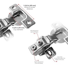 Berta 10-Pack, 1/2" Overlay Hinges, 45mm Stainless Steel Quiet 3D Soft Close Concealed for Face Frame Door ＆ Frameless Door, 105° Open Angle Kitchen Replacement, Self Closing Hidden, Satin Nickel