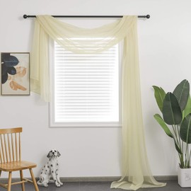 Beige Sheer Window Scarf Valance for Windows Beige Sheer Scarf Curtains 216 Inches Long for Living Room Bedroom Curtain Drapes Wedding Party Canopy Bed 52×216
