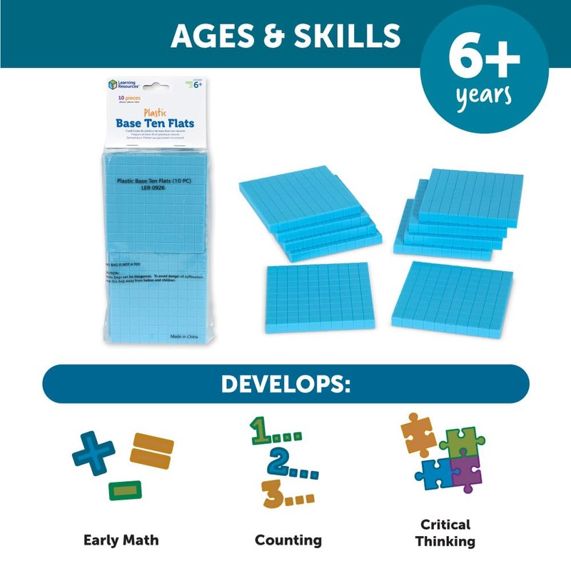 Learning Resources Plastic Base Ten Flats, 10 Piece
