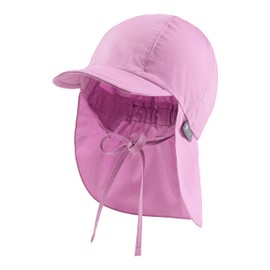 Sterntaler Peaked cap with neck protection made of organic poplin - peaked cap for girls with neck protection + ear flaps protects the head from the sun - sun cap baby UV 50+ with tie band - blossom pink, 47