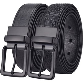 Beltox Men’s Belts Reversible Leather 1.25” Wide 1 for 2 Rotate Buckle Gift Box（Black/Crocodile Belt with Black Buckle,44-46）