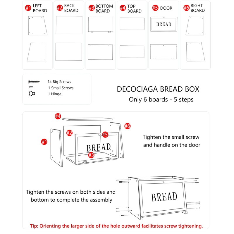 DECOCIAGA Bread Box for Kitchen Countertop, Large Capacity Bread Storage