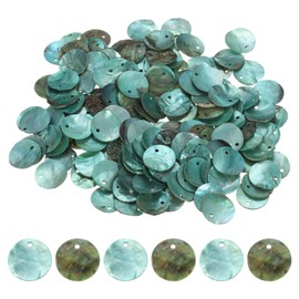 uxcell 150Pcs 15mm Flat Round Shell Coin Beads, Colorful Drop Charm Beads, Shell Discs Charm with Hole for DIY Craft Bracelet Necklace Jewelry Making, Lake Blue