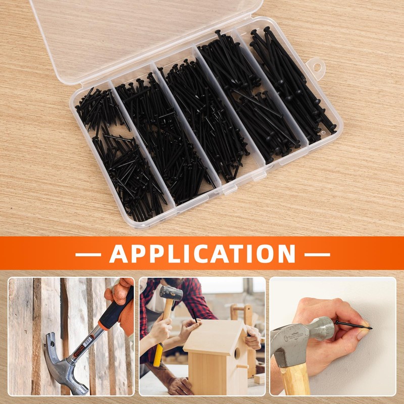 5 Sizes Hardware Nails Assortment Kit, Flat Nails for Picture