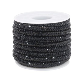 PAMIR TONG Black Rhinestone Glitter Rope 6 Yards 0.2'' Bling Shoe Laces String Shine Cords for Shoes, Jewerlry Making DIY (black-377)