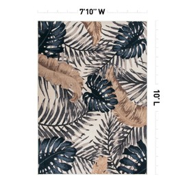 Rugshop Tropical Floral Leaves High Traffic Living Room,Bedroom,Kitchen, Home Office Non Slip Area Rug 7'10" x 10' Beige