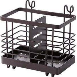 SakaSK Chopstick Stand, Cutlery Stand, Drainer, Spoon, Fork, Storable, Stainless Steel Compartments, with Hooks (Brown (Brown))