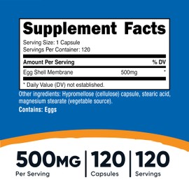 Nutricost Egg Shell Membrane, 500 MG Per Serving, 120 Capsules - GMO Free, Gluten Free