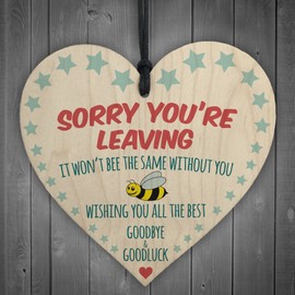RED OCEAN Sorry You're Leaving Wooden Hanging Heart Cute Funny Work Colleague Leaving Gift