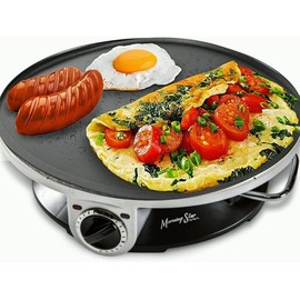 Morning Star Electric Crepe Maker Machine with 13-inch Non-stick Griddle Ideal for Pancakes, Eggs, Tortillas, & Lefse with Batter Spreader and attached Handle Crepes Maker