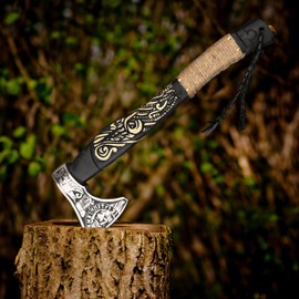 SNA Crafts Custom Handmade Viking Axe with Leather Sheath - Ash Wood Handle, Hand-Forged Battle Axe for Camping, Hunting, Bushcraft, and Collectors
