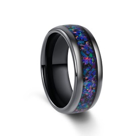 Oaineyia Starry Night Tungsten Ring, Matching Purple Opal Black 8/4mm Wedding Band for Man Woman, Anniversary Birthday Christmas Gift, Epoxy, No Gemstone