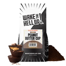 Wake The Hell Up! 1lb Ultra-Caffeinated Peanut Butter Cup Ground Coffee, Low Acid, Medium-Dark Roast