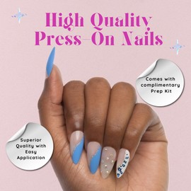 Keep It Classy Press-On Nails Kit by Monyetta Shaw || Blue White Sky, Mountain Peak || Reusable, Vegan, Non-Toxic, Easy Application || One 24 Nail Kit