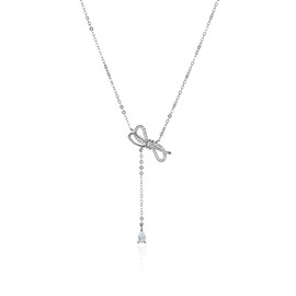 BEARJIA Bow Necklace for Women Gold Silver Bow Necklace Fashion Bow Pendant Necklace Bow Necklace Jewelry for Women (cc)
