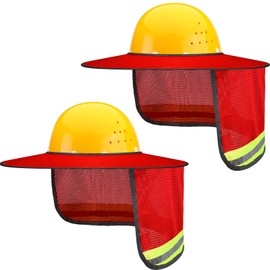 2 Pieces Hard Hat Sun Shade Full Brim Mesh Neck Sunshade Cover with Reflective Strip High Visibility Sun Visor Neck Shade for Outdoor Sunshading Activities (Red)
