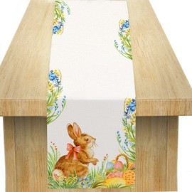 Sprinlot Easter Table Runner, Rabbit Table Runner, Easter Linen Tablecloth, 30 x 180 cm, Washable Garland Rabbit Table Runner, Seasonal for Indoor and Outdoor Holiday