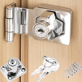 ZiYuya Hasp Lock Right Angle 90°, Door Hinge Lock with Keys Different Clasp Latch Locks for Doors, Black Chest Latches Locking Latch for Push Sliding Barn Door Cabinet (Silver - 1 Pack, 2.5 Inch)
