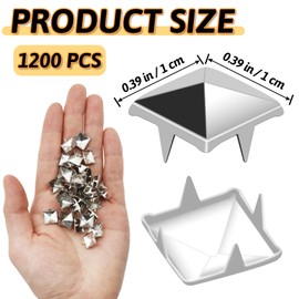 DSYIL 1200 PCS Silver Studs Bulk - 10mm Square Studs for Craft Projects, DIY Spike Studs for Clothing, Jackets, Bags and Leather Shoes