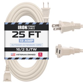 Iron Forge Cable 2 Prong Extension Cord 25 ft - 16 Gauge 13 Amp Heavy Duty Outdoor 2 Prong Power Cord - SJTW - Great for Landscaping, Deck, Outdoor Lights - Tan