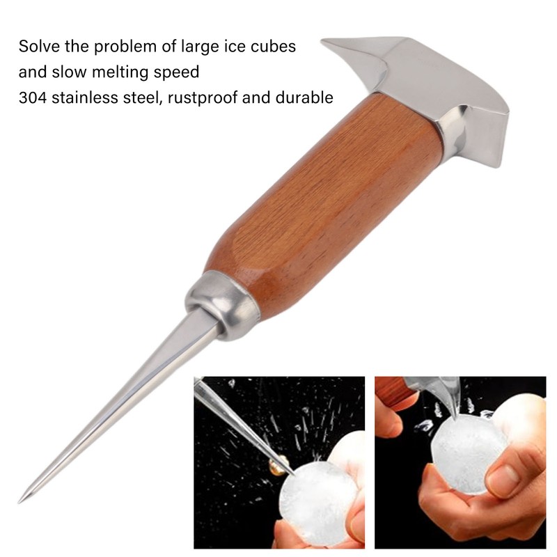 304 Stainless Steel Ice Chisel Wooden Handle Ice Chipper Hand