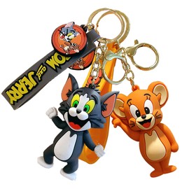 [AnT] 3D Mascot Couples Key Chain Accessories Silica Gel Car Key Ring Set of 2 with Lanyard Key Ring, white/red