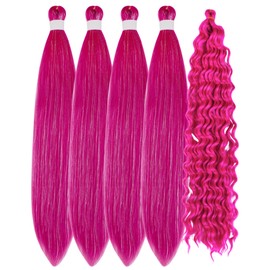 Magenta Pink Glitter Braiding Hair Pre stretched Tinsel Curly Deep Wave Crochet Braids Ez Braid Prestretched Hypoallergenic Braiding Hair Synthetic Knotless Itch Free