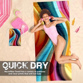 Towelistic Rainbow Microfiber Quick Dry, Light Weight Extra Large Beach Towel 80cm x 180cm with Carry Bag