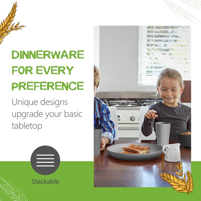 Teivio 32-Piece Kitchen Plastic Wheat Straw Dinnerware Set, Service for