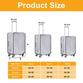 Pack of 3 Transparent Suitcase Covers, 20 + 24 + 28 Inch Suitcase Protective Cover, Transparent, PVC Luggage Cover, Suitcase Covers, Waterproof, Dustproof and Scratch-Resistant Suitcase Cover,