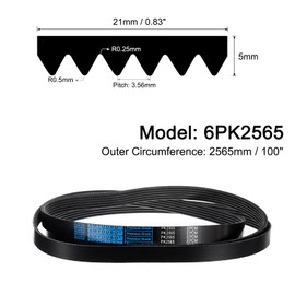 QUARKZMAN 6PK2565 V-Ribbed Belt, 6 Ribs, 2565 mm Length x 21 mm Width x 5 mm Height, EPDM Poly V Belt, Multiple V-Ribbed Belt