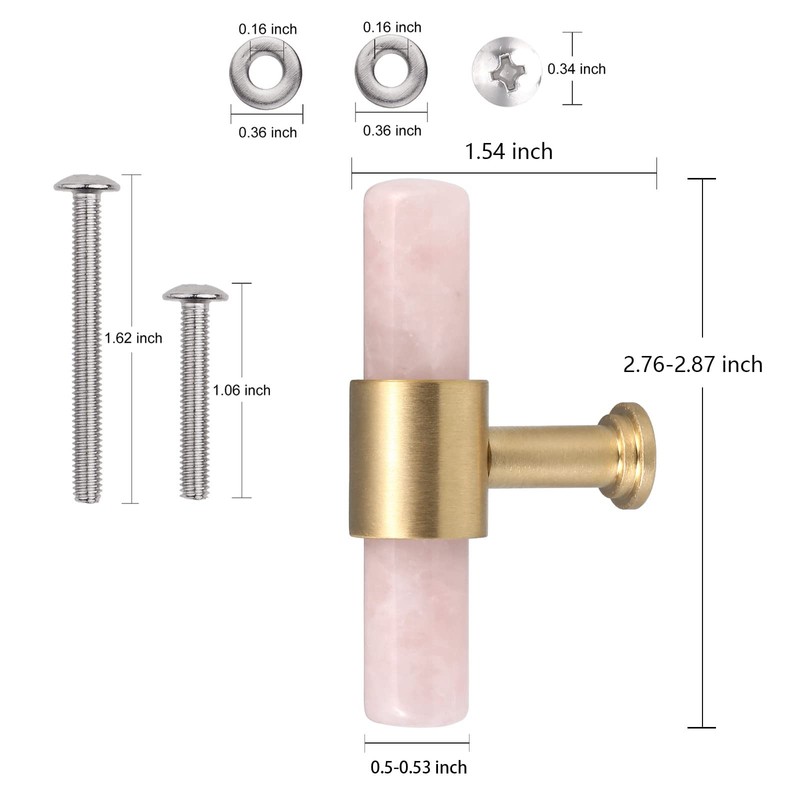 Nupuyai 2pcs Rose Quartz Crystal Stone Drawer Pulls and Knobs,