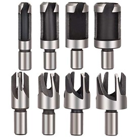 Szliyands 8pcs Wood Plug Cutter Drill Bit Set Straight and Tapered Taper 5/8" 1/2" 3/8" 1/4" Cutting Tool Cork Drill Bit Knife
